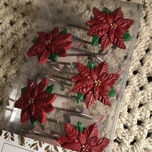 Poinsettia Holiday Shower Curtain Hooks